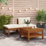 vidaXL Set mobilier grădină perne alb crem, 3 piese, lemn masiv acacia