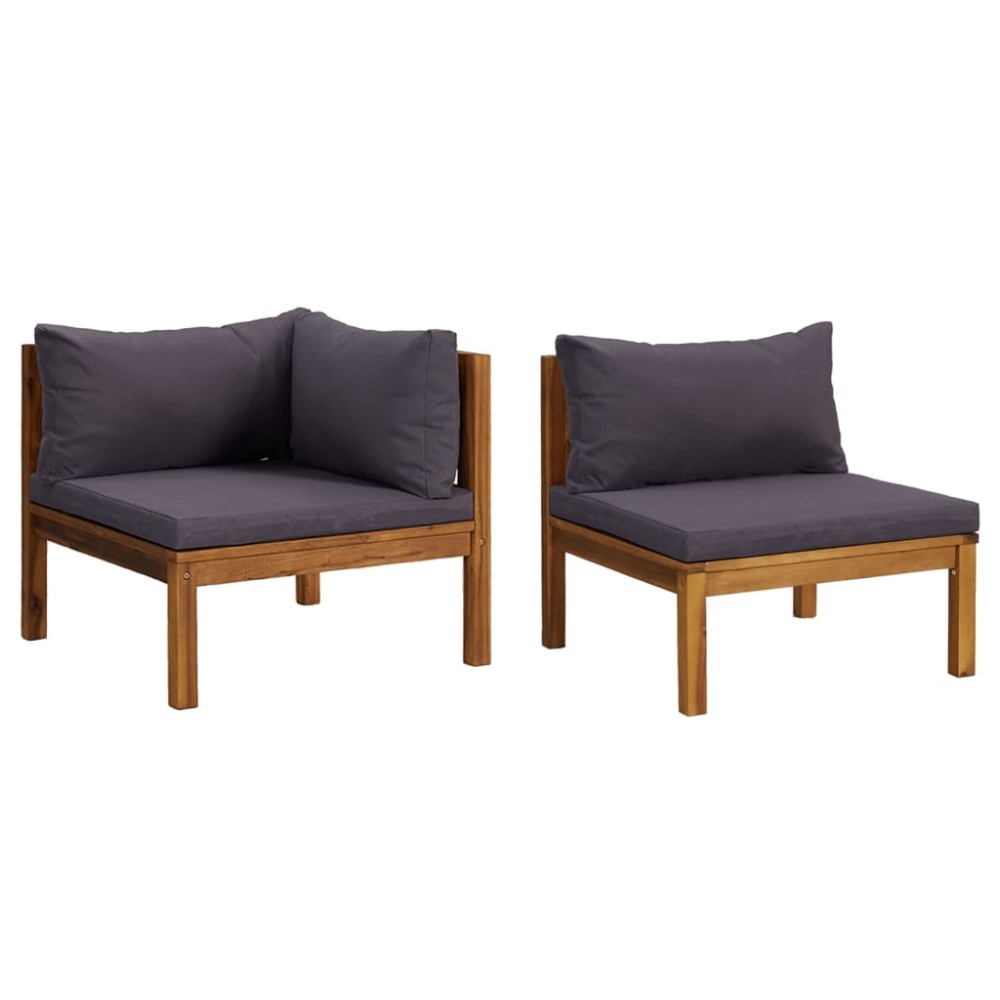 vidaXL Set de canapele, 2 piese, perne gri închis, lemn masiv acacia