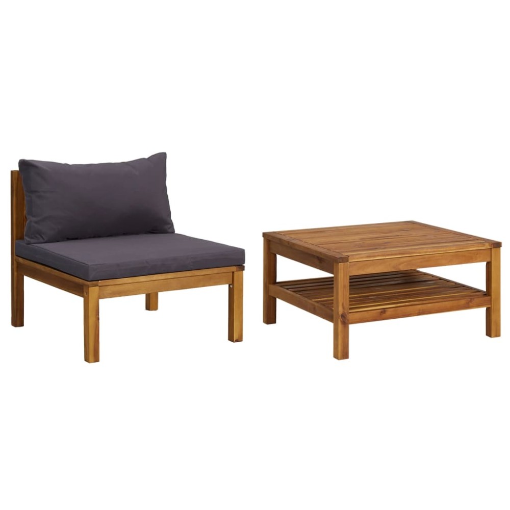 vidaXL Set canapea de grădină, 2 piese, perne gri închis, lemn acacia