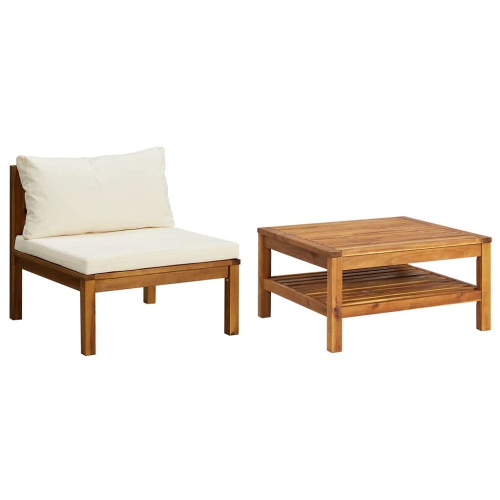vidaXL Set canapea grădină perne alb crem, 2 piese, lemn masiv acacia