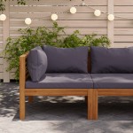 vidaXL Canapea de colț modulară, perne gri închis, lemn masiv acacia vidaXL Canapea de colț modulară, perne gri închis, lemn masiv acacia