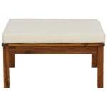 vidaXL Taburet de picioare, pernă alb crem, lemn masiv de acacia