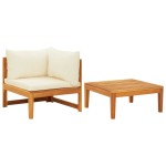 vidaXL Set mobilier grădină perne alb/crem, 2 piese, lemn masiv acacia