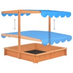 vidaXL Cutie de nisip cu acoperiș ajustabil, 115x115x115 cm, lemn brad vidaXL Cutie de nisip cu acoperiș ajustabil, 115x115x115 cm, lemn brad