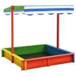 vidaXL Cutie de nisip cu acoperiș ajustabil, multicolor lemn brad UV50 vidaXL Cutie de nisip cu acoperiș ajustabil, multicolor lemn brad UV50