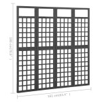 vidaXL Separator cameră cu 4 panouri negru 161x180 cm nuiele lemn brad