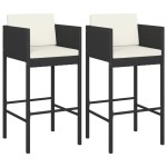 vidaXL Scaune de bar cu perne, 2 buc., negru, poliratan vidaXL Scaune de bar cu perne, 2 buc., negru, poliratan