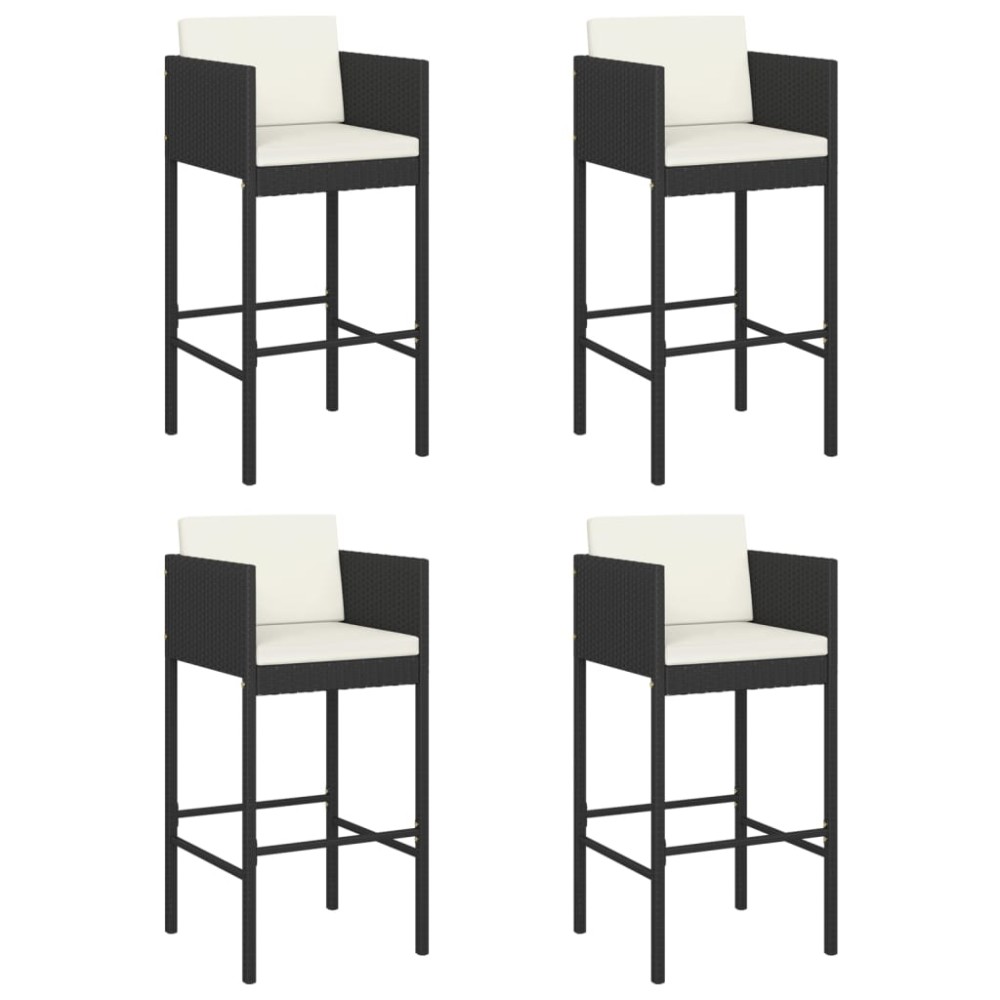 vidaXL Scaune de bar cu perne, 4 buc., negru, poliratan