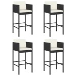 vidaXL Scaune de bar cu perne, 4 buc., negru, poliratan vidaXL Scaune de bar cu perne, 4 buc., negru, poliratan