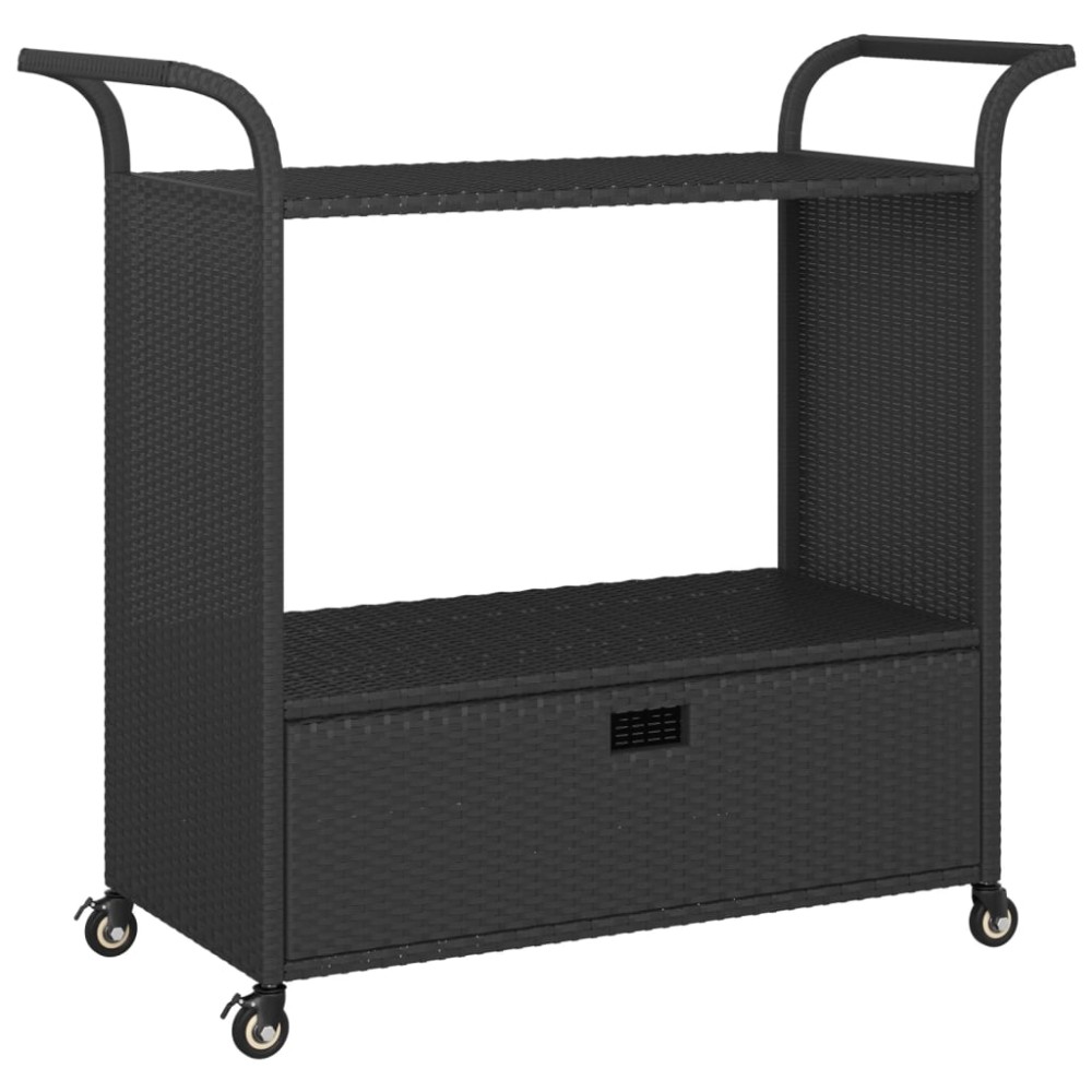 vidaXL Cărucior de bar cu sertar, negru, 100x45x97 cm, poliratan