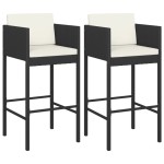 vidaXL Scaune de bar cu perne, 2 buc., negru, poliratan vidaXL Scaune de bar cu perne, 2 buc., negru, poliratan