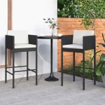 vidaXL Scaune de bar cu perne, 2 buc., negru, poliratan vidaXL Scaune de bar cu perne, 2 buc., negru, poliratan