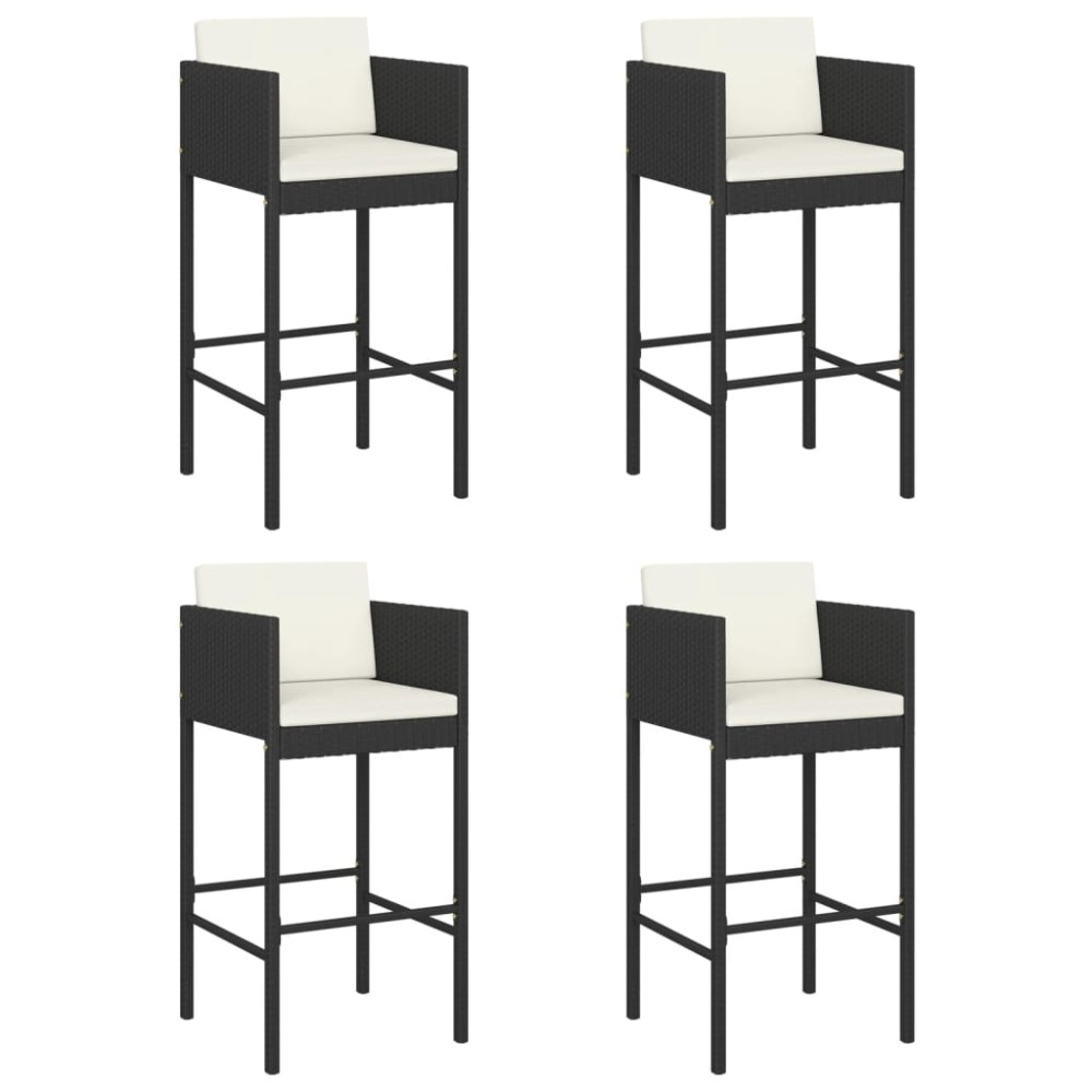 vidaXL Scaune de bar cu perne, 4 buc., negru, poliratan