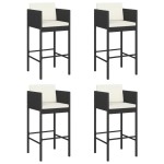 vidaXL Scaune de bar cu perne, 4 buc., negru, poliratan vidaXL Scaune de bar cu perne, 4 buc., negru, poliratan