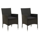 vidaXL Scaune de grădină cu perne, 2 buc., negru, poliratan
