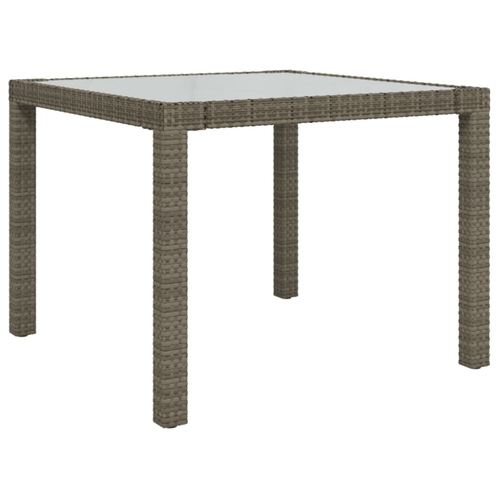 vidaXL Masă grădină, gri, 90x90x75 cm, sticlă securizată și poliratan