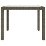 vidaXL Masă grădină, gri, 90x90x75 cm, sticlă securizată și poliratan