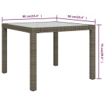vidaXL Masă grădină, gri, 90x90x75 cm, sticlă securizată și poliratan