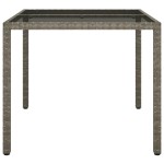 vidaXL Masă grădină, gri, 90x90x75 cm, sticlă securizată și poliratan