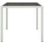 vidaXL Masă grădină, alb, 90x90x75 cm, sticlă securizată și poliratan