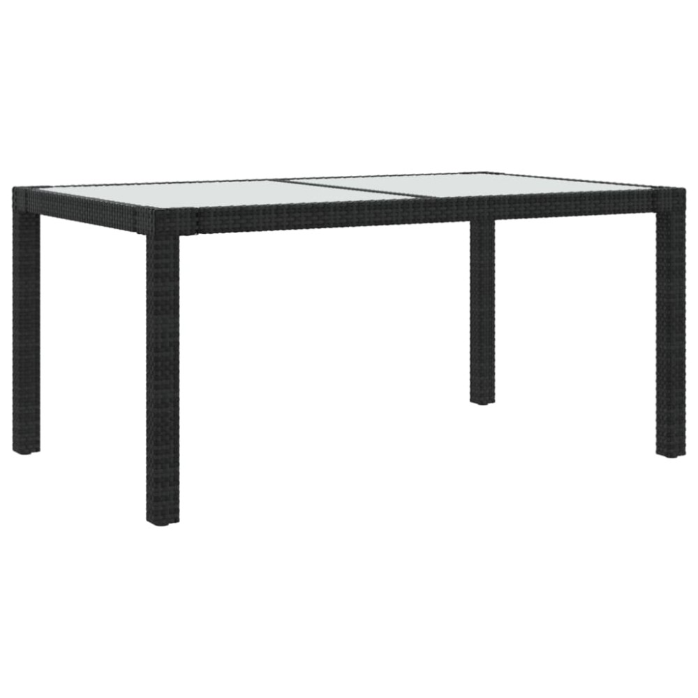 vidaXL Masă grădină, negru, 150x90x75 cm sticlă securizată & poliratan