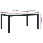 vidaXL Masă grădină, negru, 150x90x75 cm sticlă securizată & poliratan
