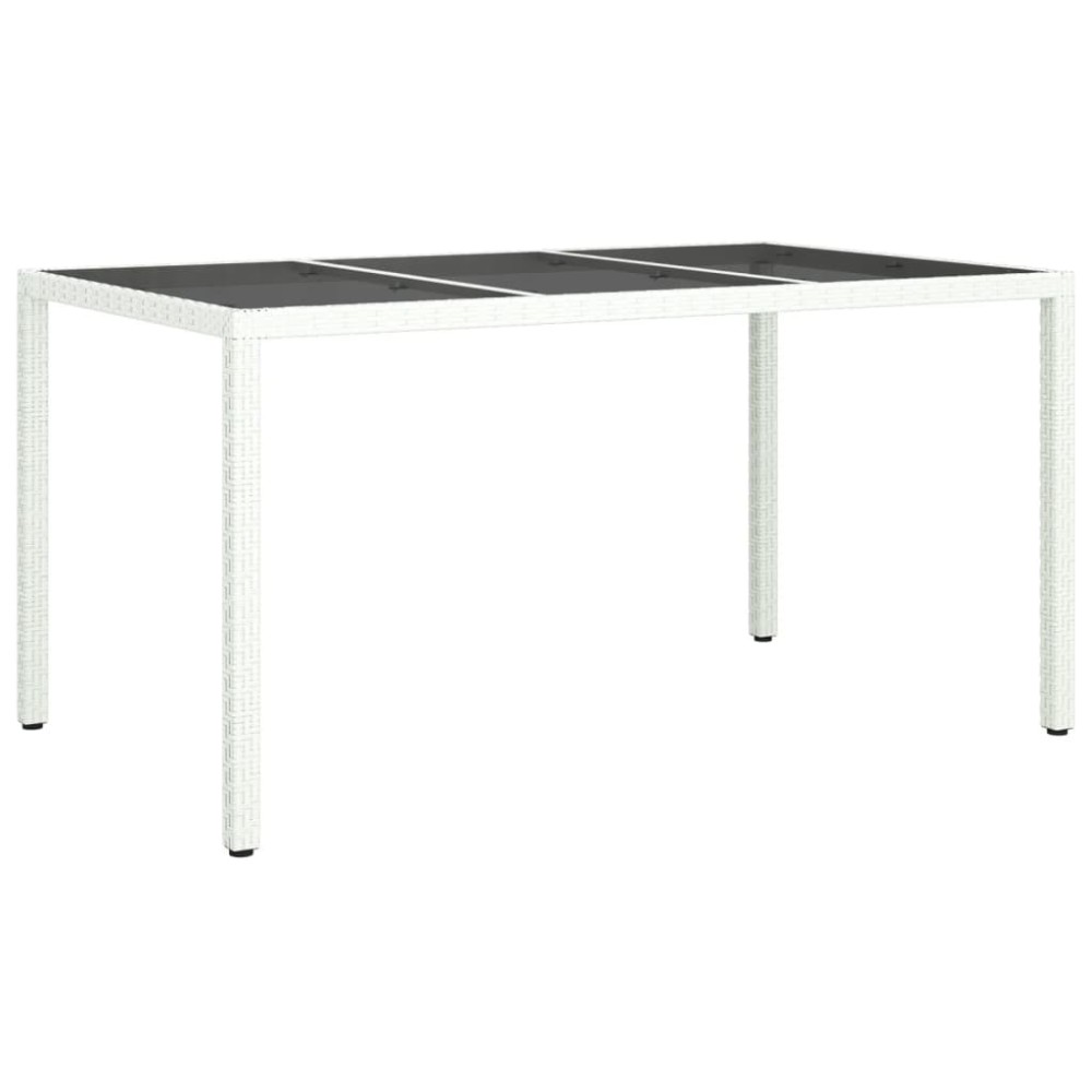vidaXL Masă de grădină alb 150x90x75 cm sticlă securizată & poliratan