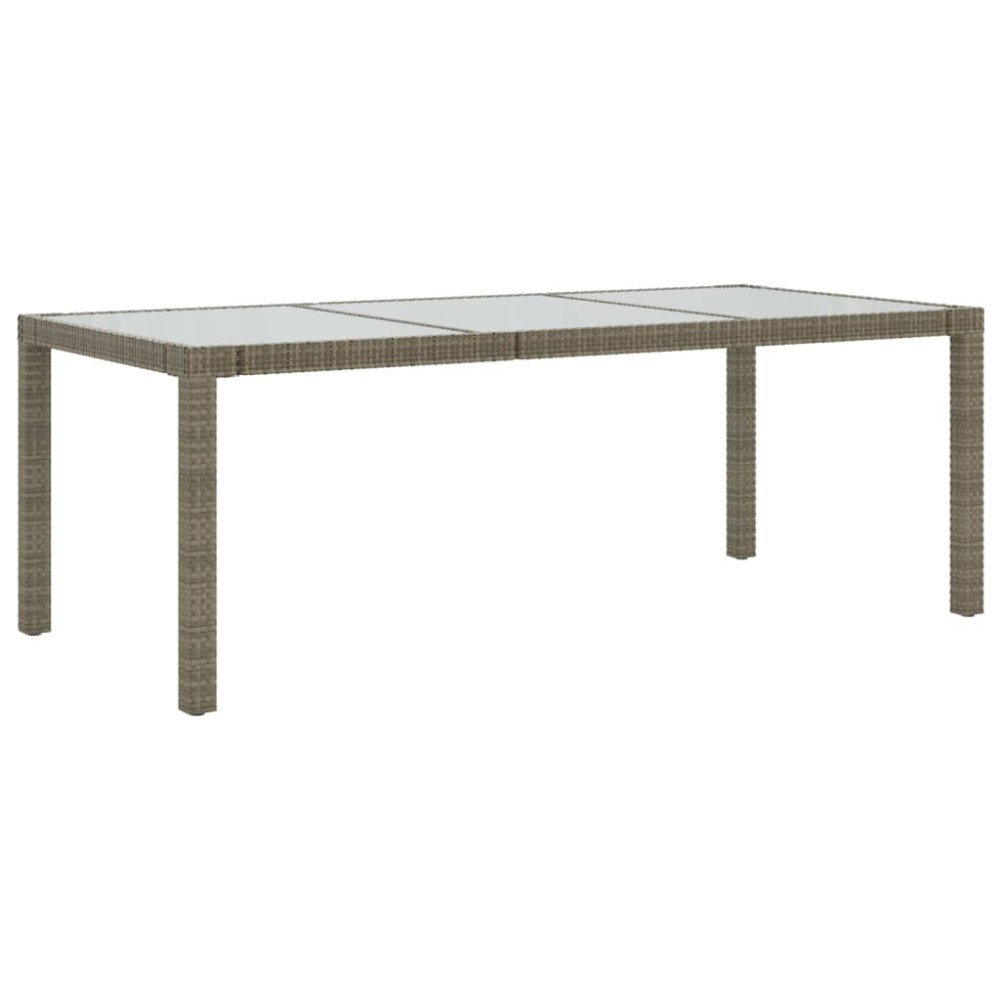 vidaXL Masă de grădină, gri, 190x90x75 cm, sticlă securizată/poliratan