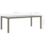 vidaXL Masă de grădină, gri, 190x90x75 cm, sticlă securizată/poliratan