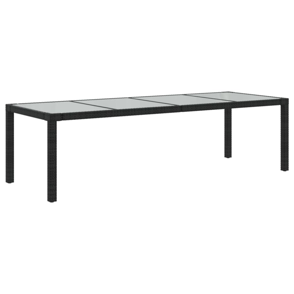 vidaXL Masă grădină negru 250x100x75 cm sticlă securizată & poliratan