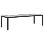 vidaXL Masă grădină negru 250x100x75 cm sticlă securizată & poliratan