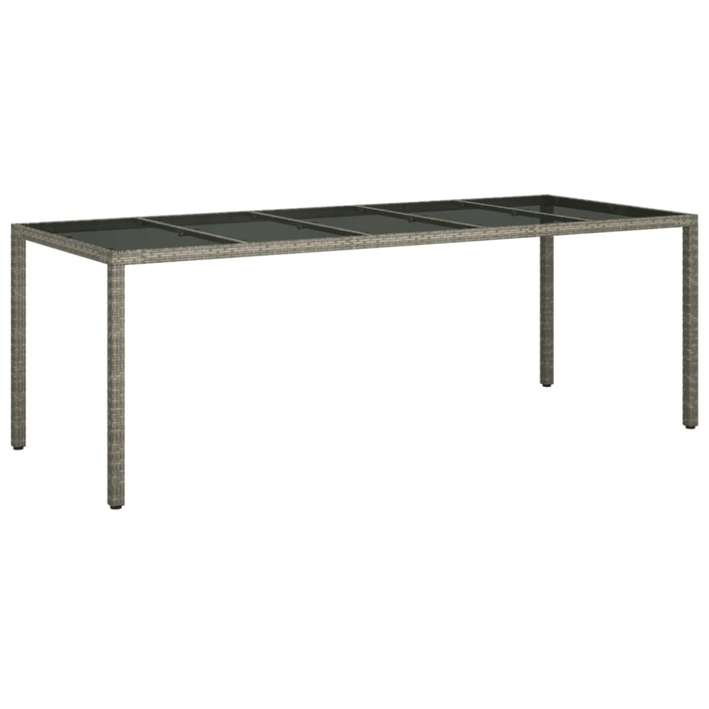 vidaXL Masă grădină, gri, 250x100x75 cm, sticlă securizată/poliratan