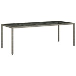vidaXL Masă grădină, gri, 250x100x75 cm, sticlă securizată/poliratan
