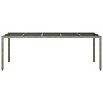 vidaXL Masă grădină, gri, 250x100x75 cm, sticlă securizată/poliratan