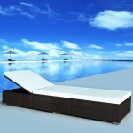 vidaXL Șezlong cu pernă alb crem, maro, poliratan