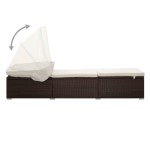 vidaXL Șezlong cu copertină și pernă, maro, poliratan