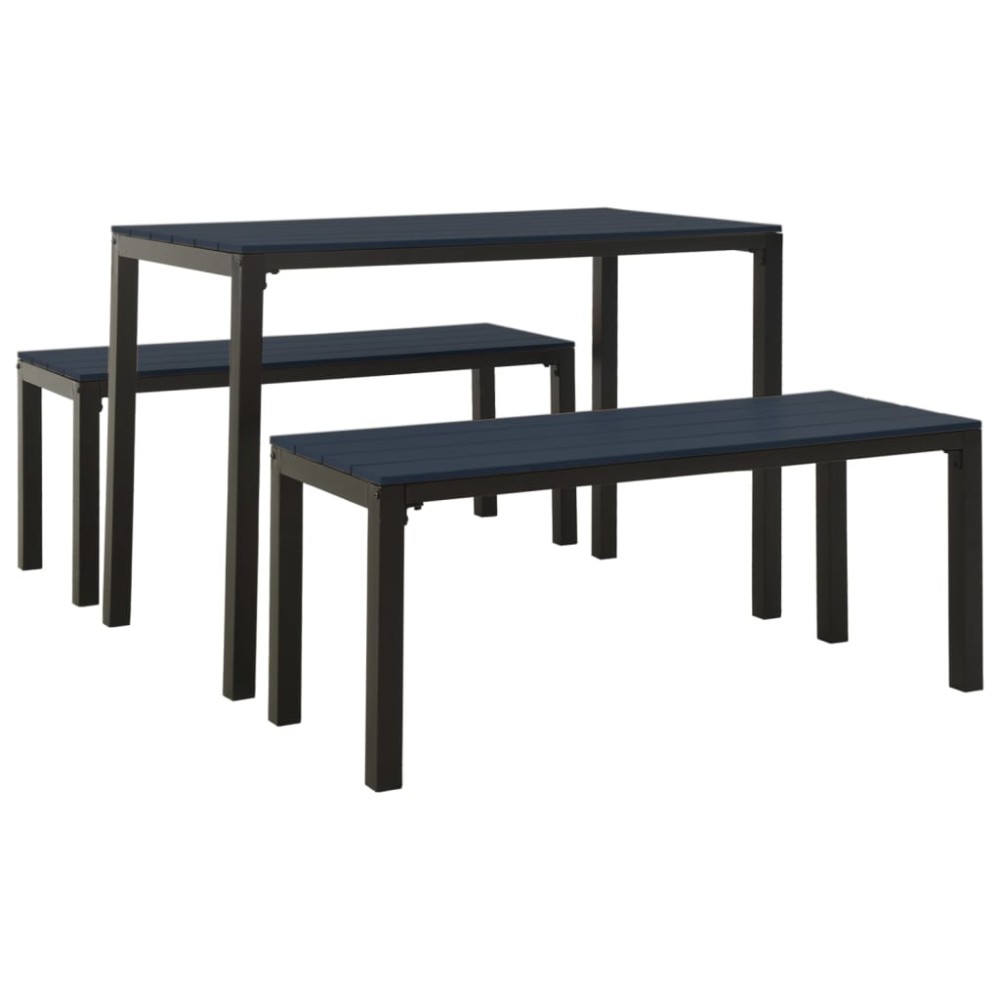 vidaXL Set mobilier de grădină, 3 piese, negru, WPC și oțel