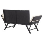 vidaXL Bancă de grădină cu perne, negru, 176 cm, poliratan