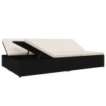 vidaXL Șezlong/canapea rabatabilă cu perne, negru, poliratan vidaXL Șezlong/canapea rabatabilă cu perne, negru, poliratan
