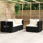 vidaXL Set mobilier de grădină cu perne, 3 piese, negru, poliratan vidaXL Set mobilier de grădină cu perne, 3 piese, negru, poliratan