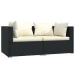 vidaXL Set mobilier de grădină cu perne, 3 piese, negru, poliratan vidaXL Set mobilier de grădină cu perne, 3 piese, negru, poliratan