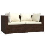 vidaXL Set mobilier de grădină cu perne, 3 piese, maro, poliratan vidaXL Set mobilier de grădină cu perne, 3 piese, maro, poliratan