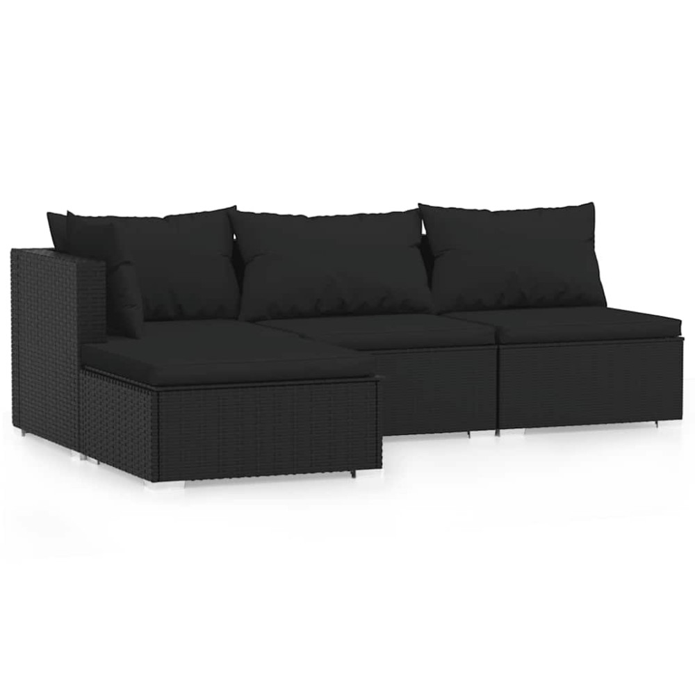 vidaXL Set mobilier relaxare grădină 4 piese cu perne poliratan negru