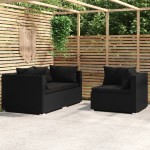 vidaXL Set mobilier de grădină cu perne, 3 piese, negru, poliratan vidaXL Set mobilier de grădină cu perne, 3 piese, negru, poliratan