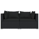 vidaXL Set mobilier de grădină cu perne, 3 piese, negru, poliratan vidaXL Set mobilier de grădină cu perne, 3 piese, negru, poliratan