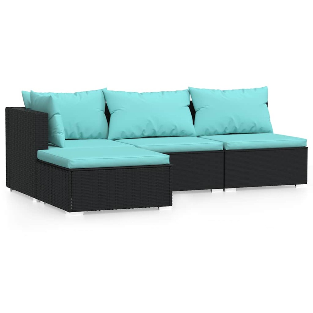 vidaXL Set mobilier relaxare grădină 4 piese cu perne poliratan negru