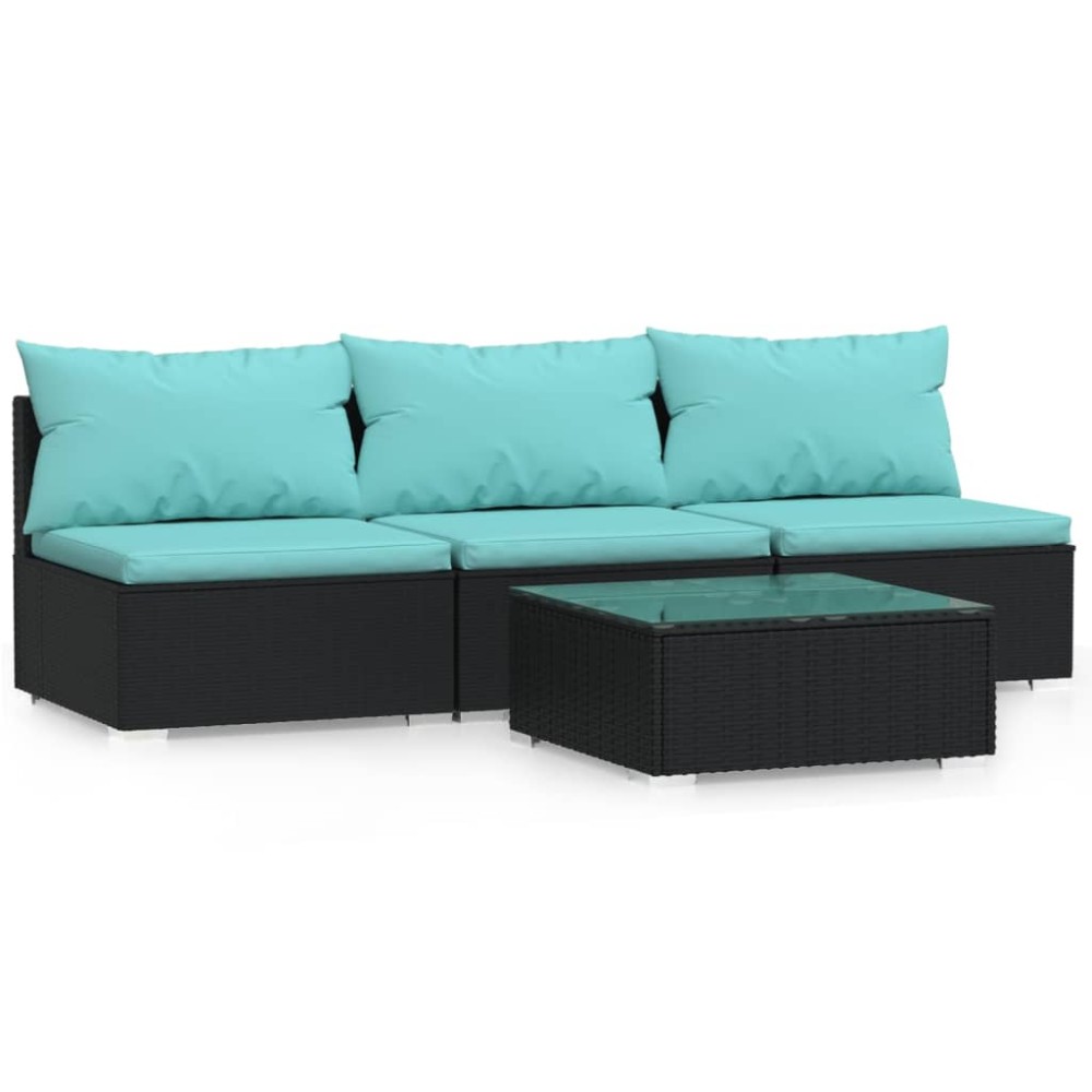 vidaXL Set mobilier relaxare grădină 4 piese cu perne poliratan negru