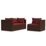vidaXL Set mobilier de grădină cu perne, 3 piese, maro, poliratan vidaXL Set mobilier de grădină cu perne, 3 piese, maro, poliratan
