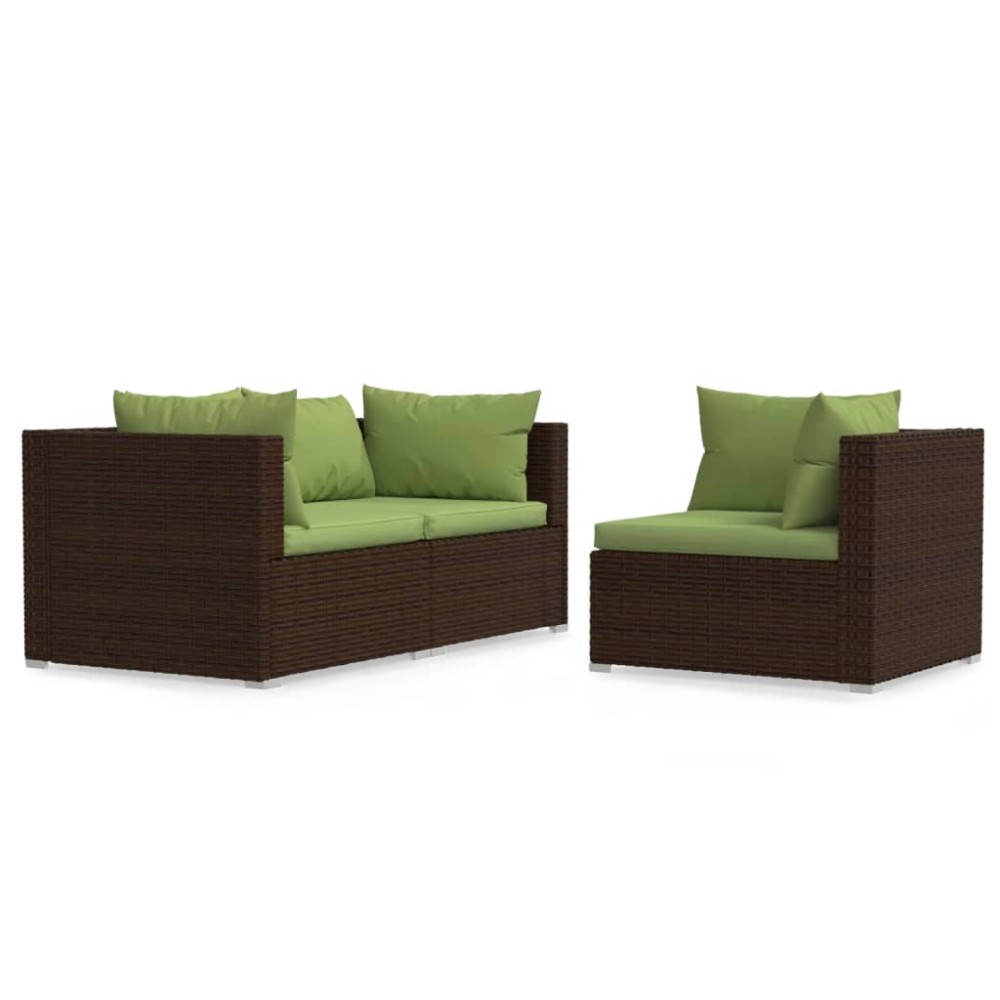 vidaXL Set mobilier de grădină cu perne, 3 piese, maro, poliratan