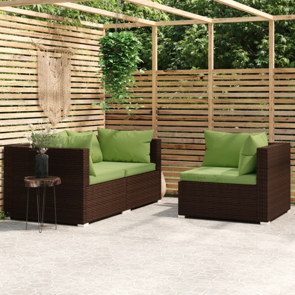 vidaXL Set mobilier de grădină cu perne, 3 piese, maro, poliratan